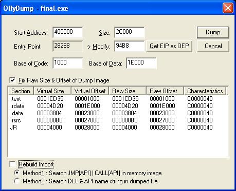 Dumping the program using OllyDmp