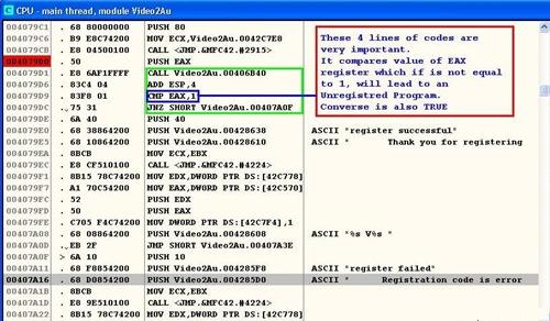 registration mesg in Ollydbg